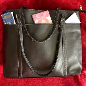 Chic Black Vegan Leather Laptop Tote-New!